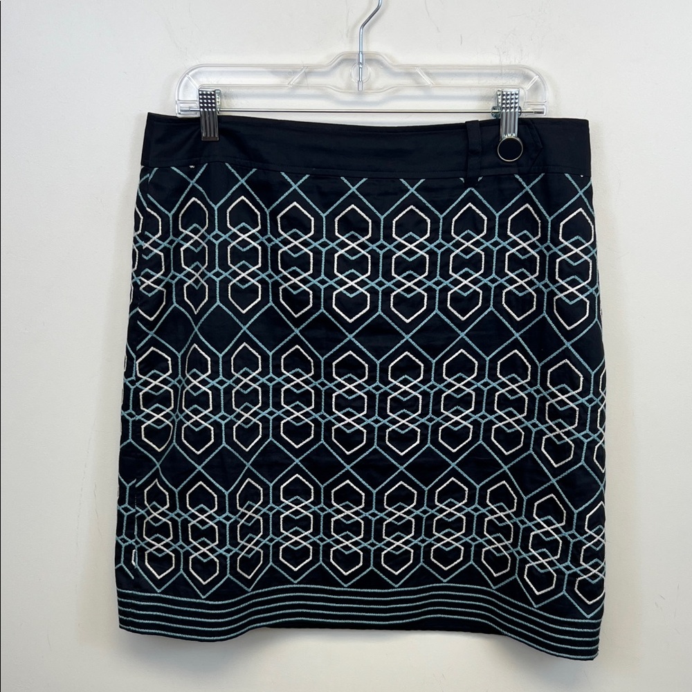 Ann Taylor Women's Pencil Midi Skirt Navy  Light Blue Abstract Print Size 12